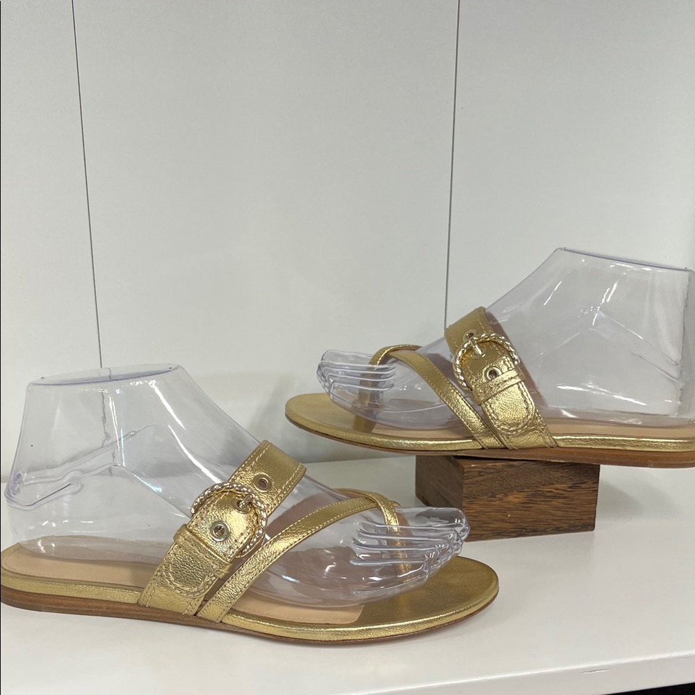 🔥🔥 Veronica Beard Brand new Metallic Gold Buckle Slide Sandals $300 retail